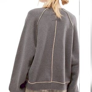 We The Free Gray Pullover Sweatshirt with Contrast Stitching
